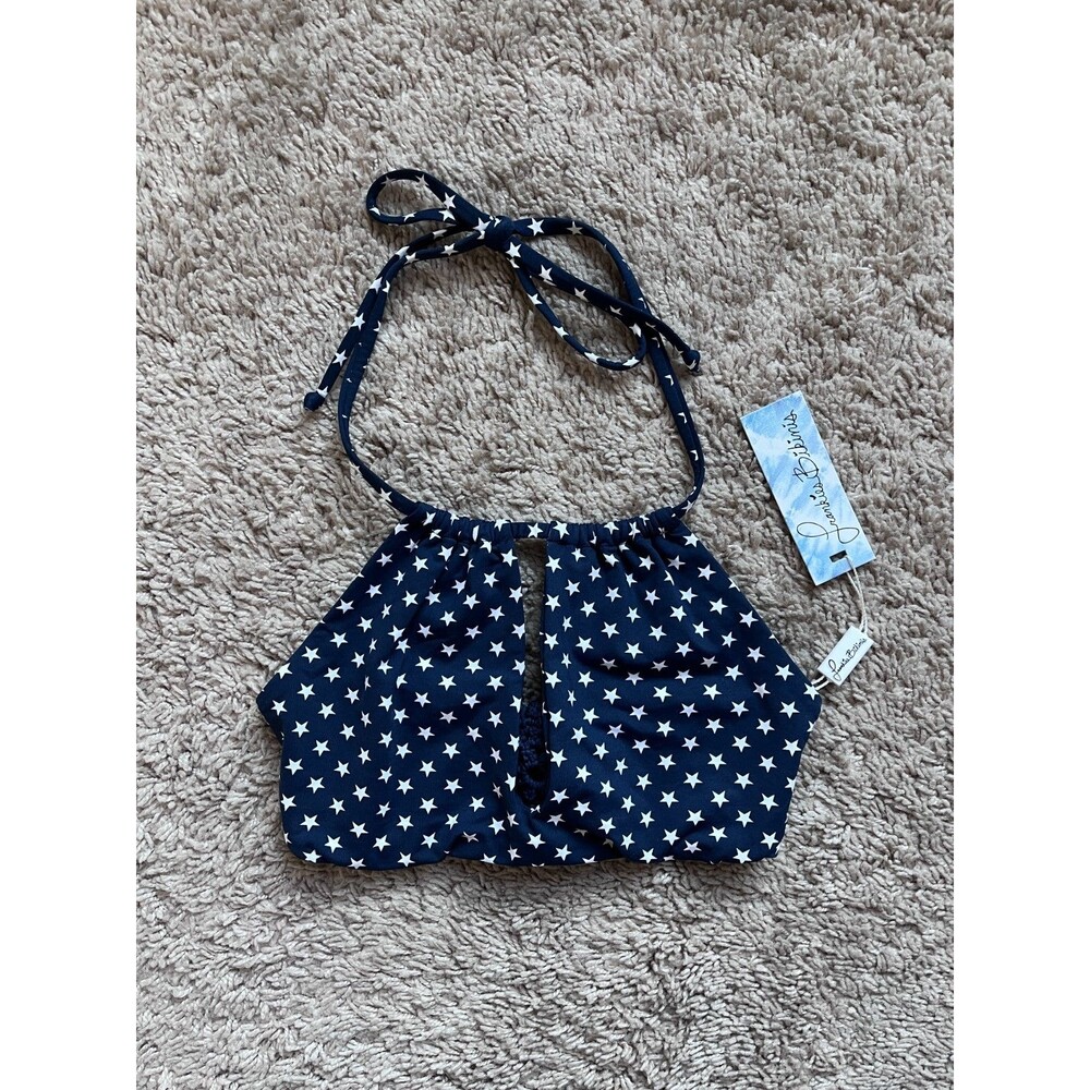 Frankies Bikinis Koa Halter Bikini Top in Navy Stars Size XS NEW!